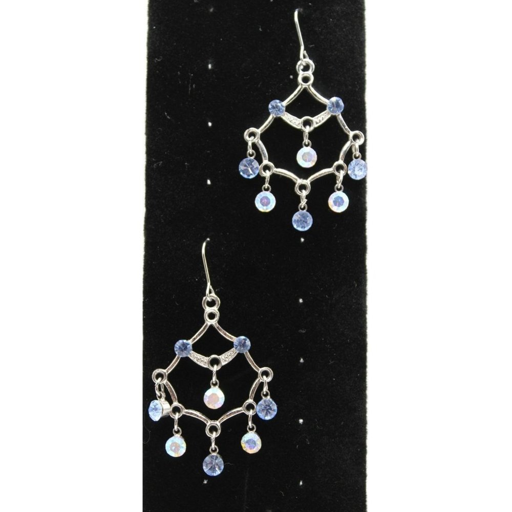Vintage Crystal AB Chandelier‎ 2" Earrings Silver Tone